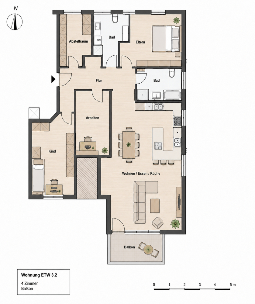 Grundriss gezeichnet Dachgeschosswohnung Coesfeld